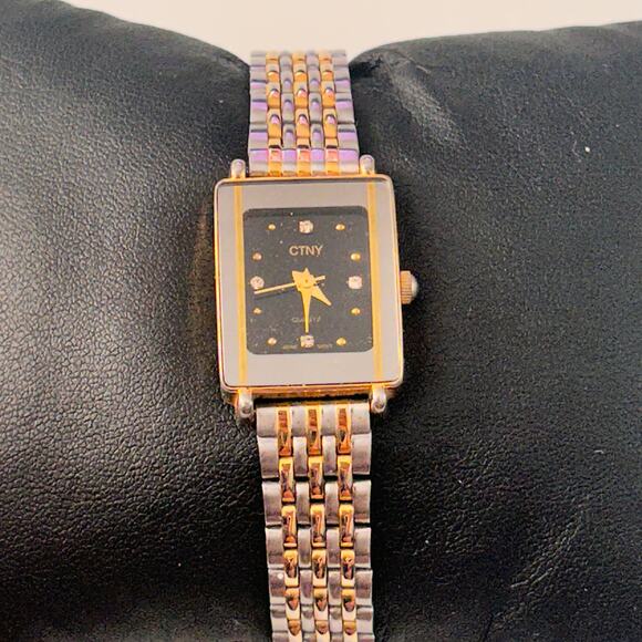 CTNY Silver Gold Black Dial 19mm Women’s Quartz Watch Working New Battery - Picture 1 of 8